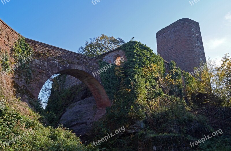 Castle Ruin France Bridge Ruin Of The Hunebourg