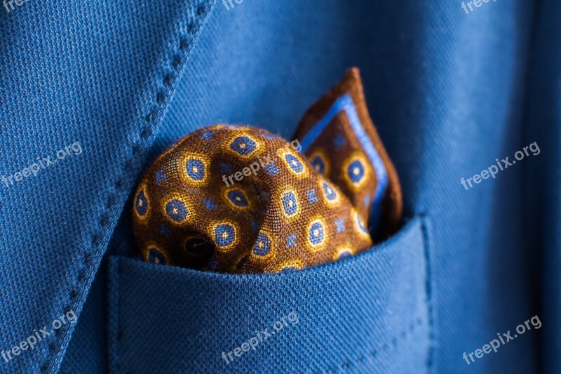 Handkerchief Pocket Blue Brown Fabric