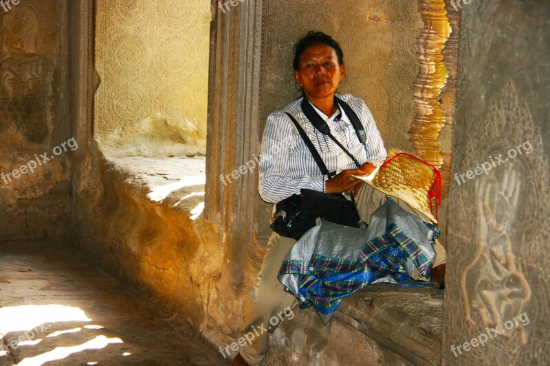 Woman Temple Cambodia Ankor Wat Female