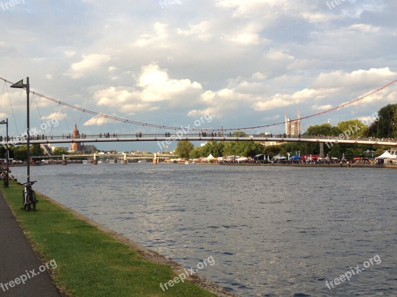 Frankfurt River Bridge River Bank Walk