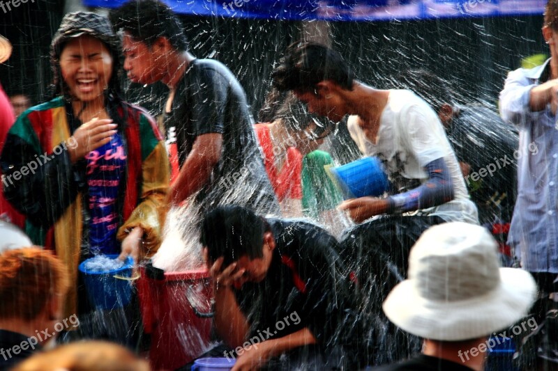 Raining Fun Thailand Water Day Laughing