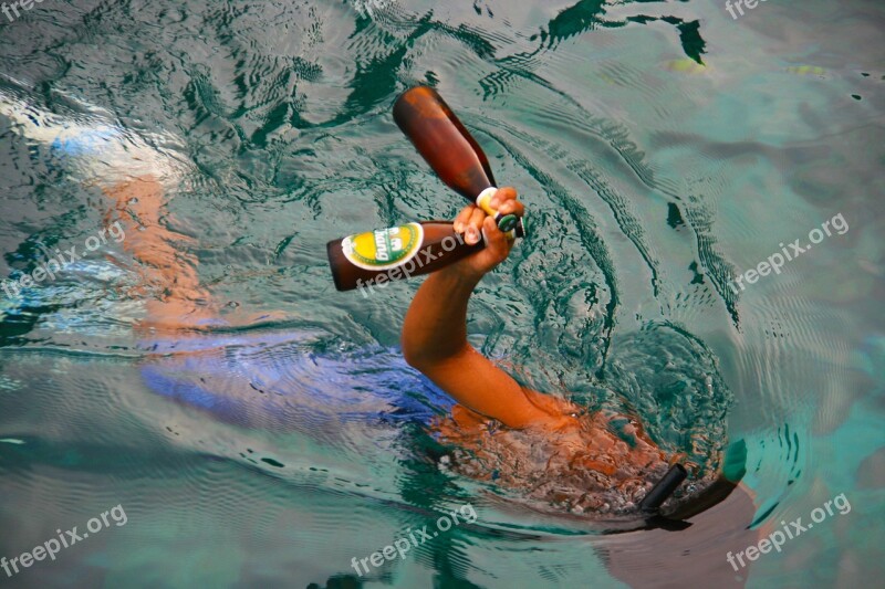 Beer Swimming Ocean Sea Bottles