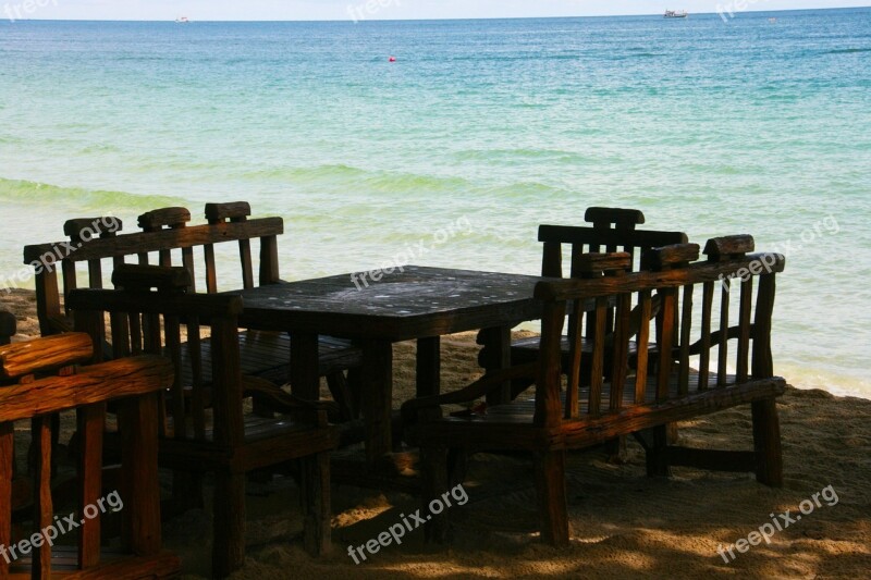 Table And Chairs Ocean Sand Beach Sea