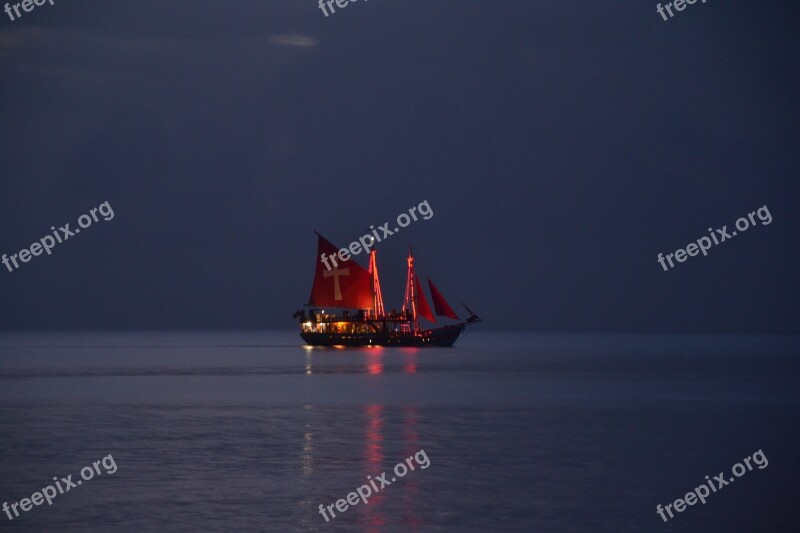 Night Sea Boat Pirates Summer Holiday