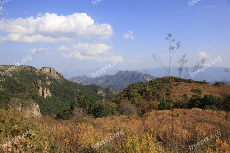 Yellow Grass Beam Hillside Autumn Views Nature