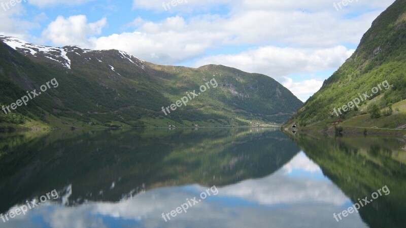 Norway Fjord Mirror Lake Reflrction Landscape