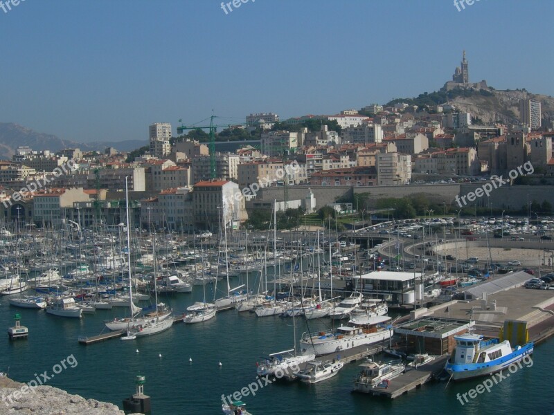 Port Of Marseille Sailboats Boats Basilica Notre-dame-de-la-garde