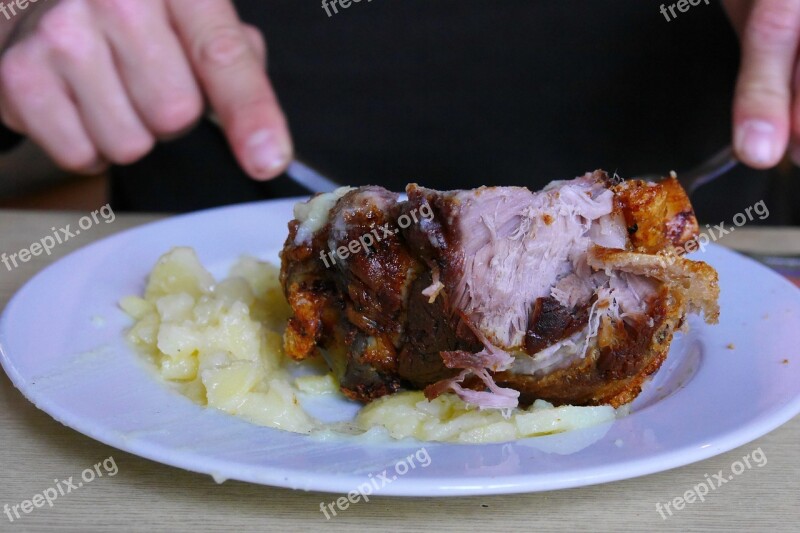 Roast Leg Of Pork Andechs Meal Meat Plate