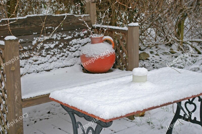 Winter Garden Bench Snowed In Snow Wintry