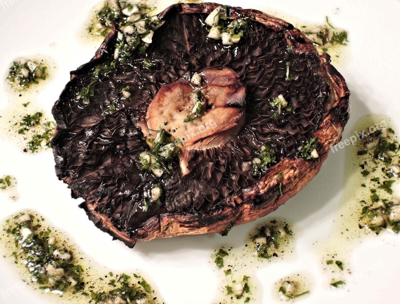 Bbq Portobello Mushroom Garlic Oil Parsley Spices