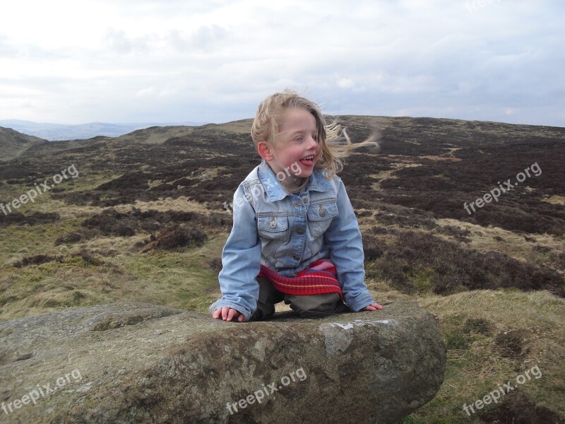 Girl Sitting Windy Benarty Hill Free Photos