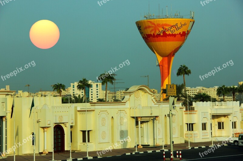 Doha Middle East Sun Houses Blue Sky