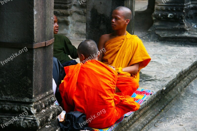 Monks Thailand Temple Orange Buddhism