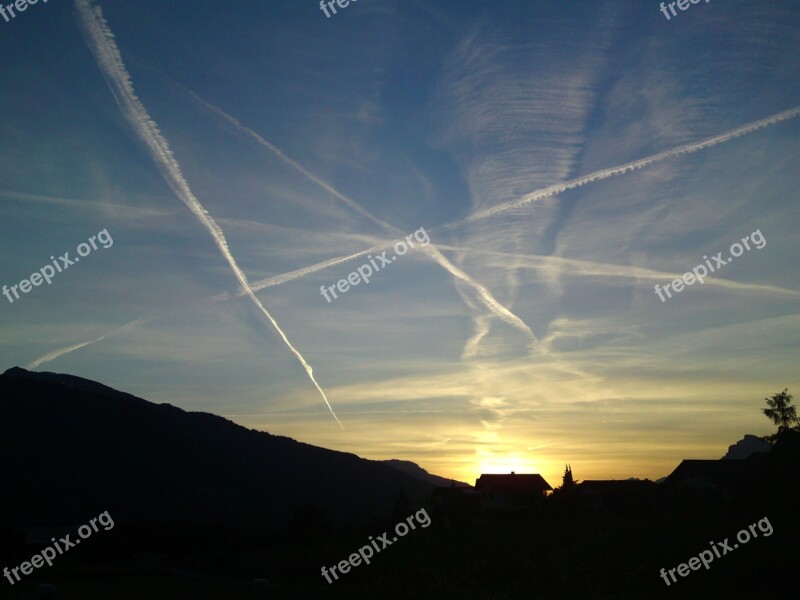 Sky Sunset Evening Sky Clouds Contrail