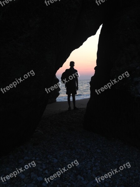 Rock Sunset Man Silhouette Sunset Sky