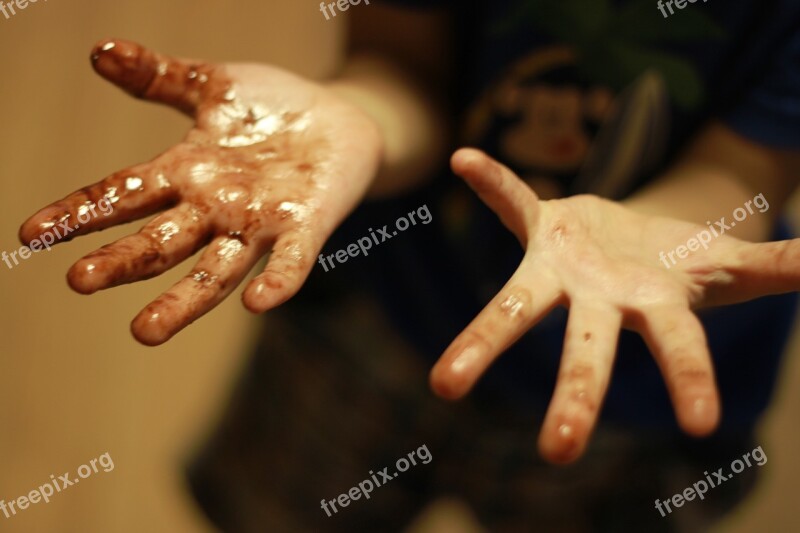 Children Kids Hand Dirty Hands Chocolate