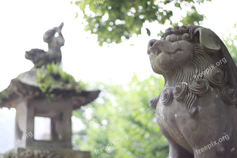 Japan Fukuoka Dazaifu Guardian Lion-dog At Shinto Shrine Guardian Dogs