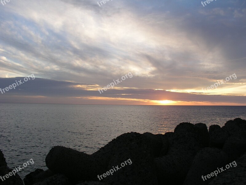 Sunset Ocean Sky Clouds Sea