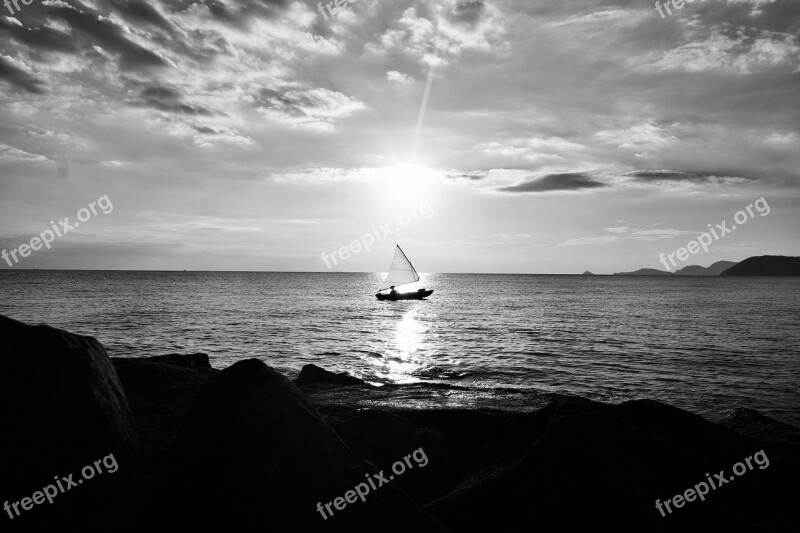 Sunset Backlight Boat Sea Sun