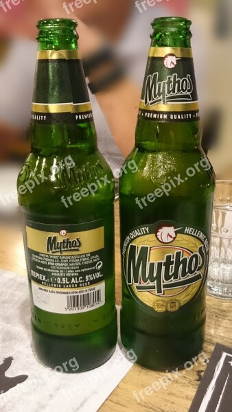 Bottles Beer Greek Beer Mythos Green Bottle