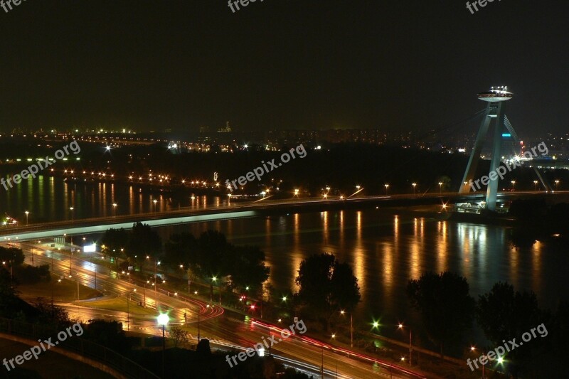 Slovakia Bratislava Night Bridge River