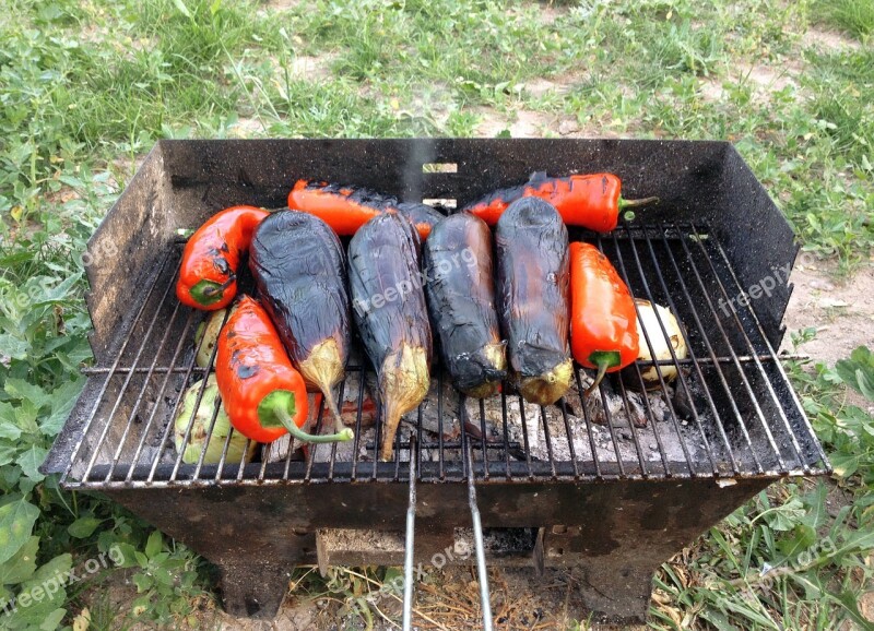 Barbecue Pepper Eggplant Embers Nature