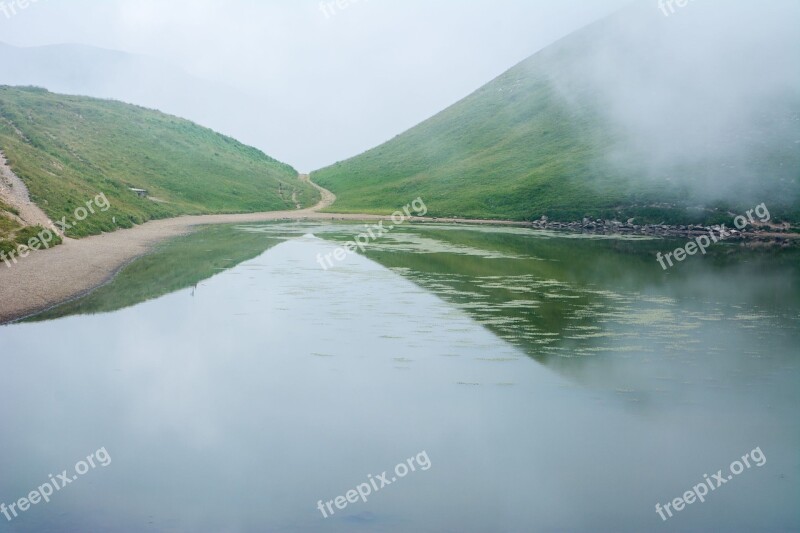 Lake Fog Mist Green Gray