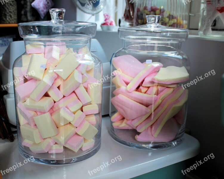 Candy Sweet Shop Glass Jars Pink Yellow