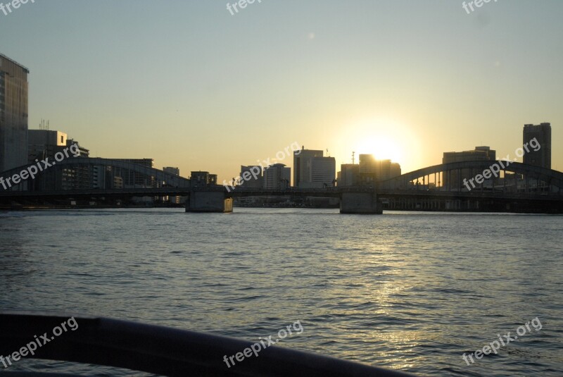 Sunset Downtown Bridge Large City