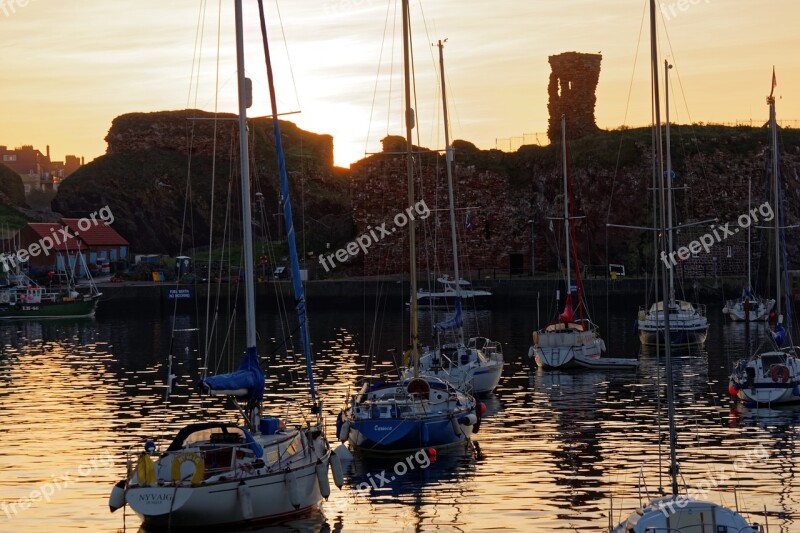 Harbour Boats Sunset Evening Sea