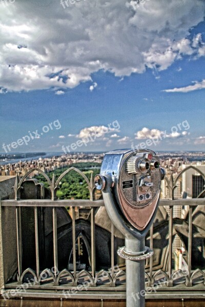 New York City Top Of The Rock Manhattan Central Park Telescope