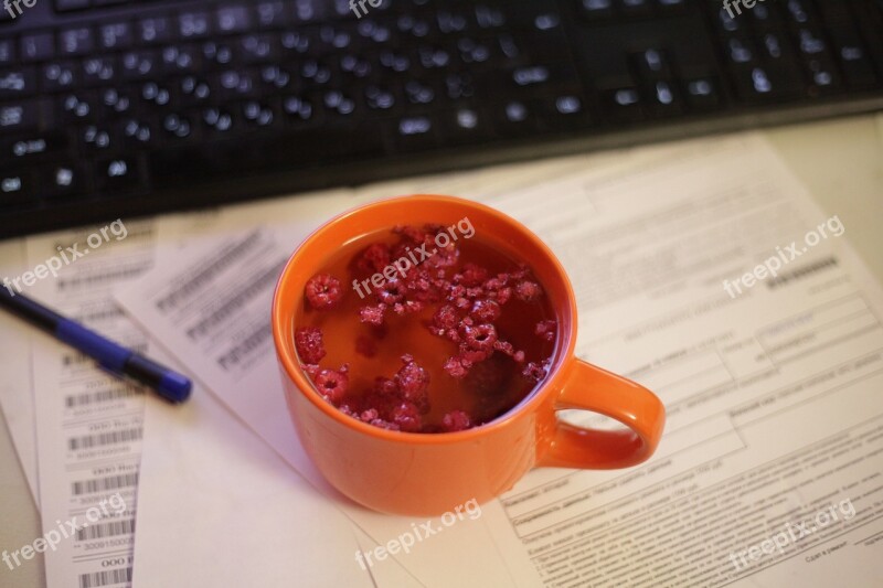 Drink Drinking Water Raspberry Workplace Orange Cup