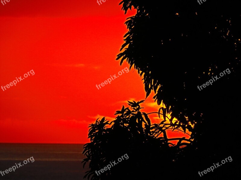 Red Yellow Sun Set St Lucia Saint Lucia