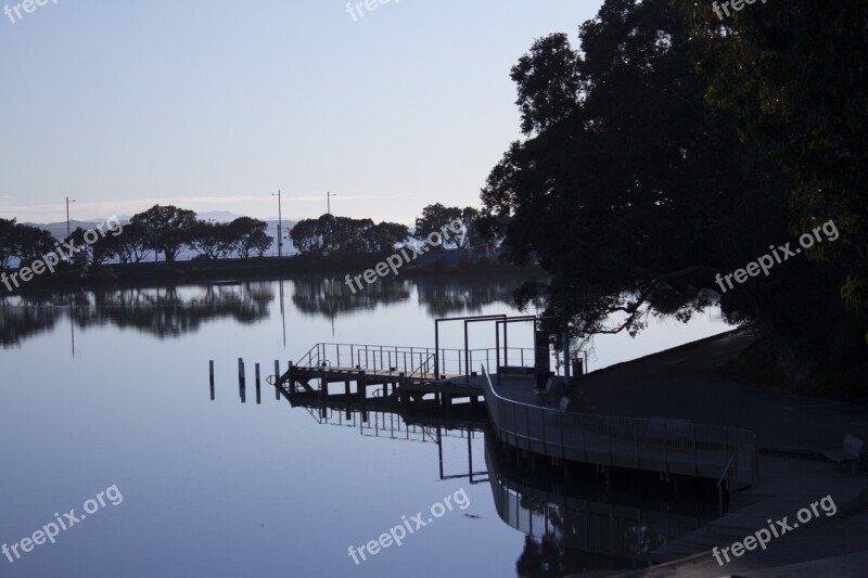 Jetty Water Silhouette Reflection Trees