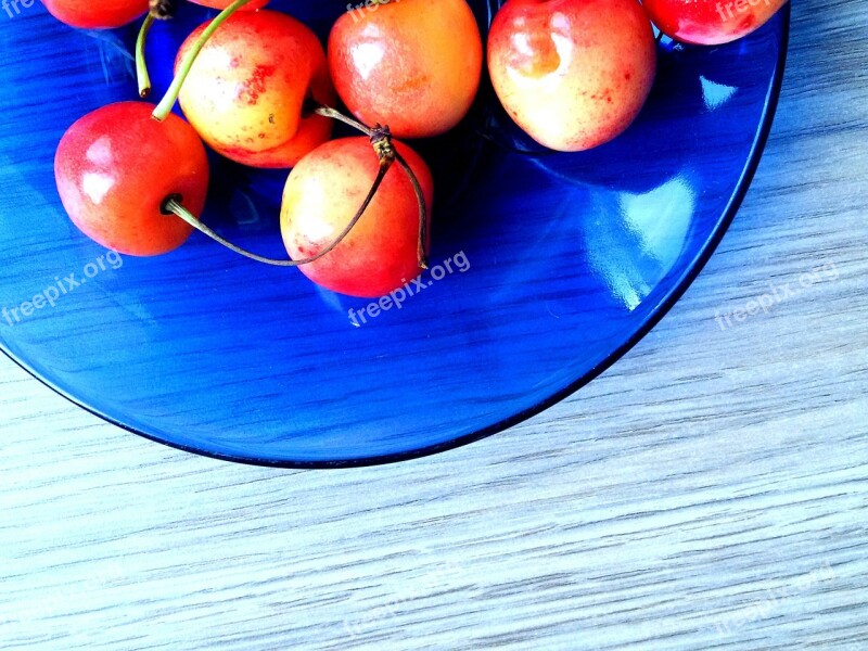 Cherries Fruits Plate Fresh Healthy