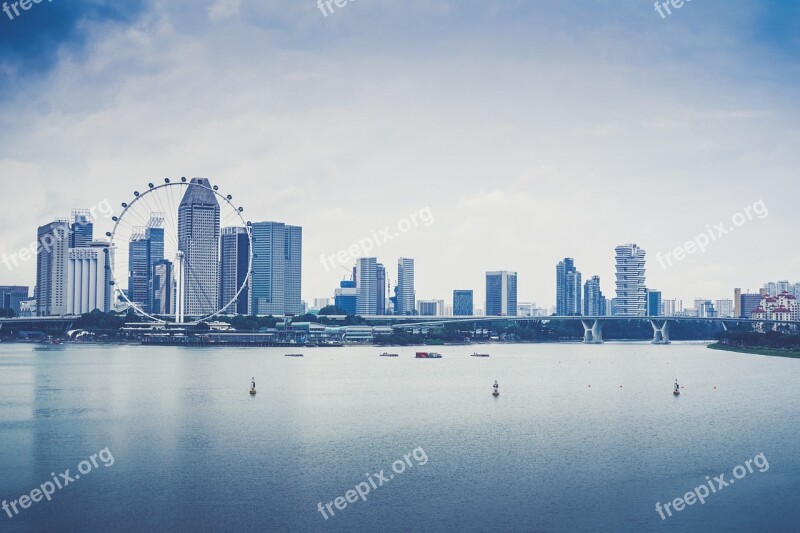 Cityscape Skyline Waterfront Ferris Wheel City