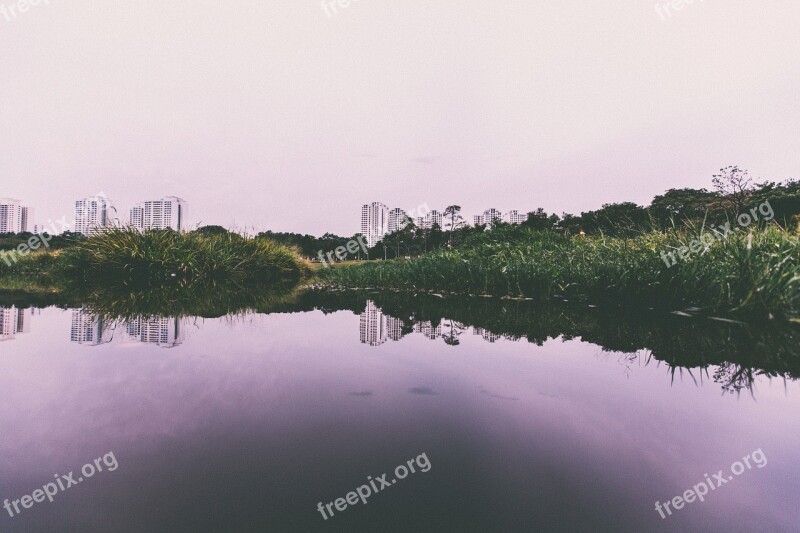 Lake Water Reflection Buildings Apartment Buildings