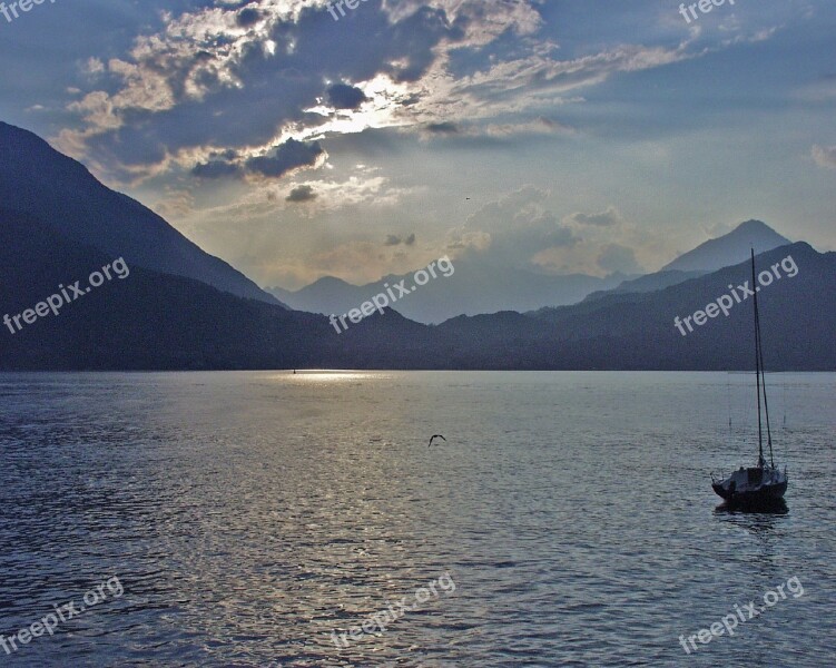 Lake Como Calm Mountains Clouds Sun