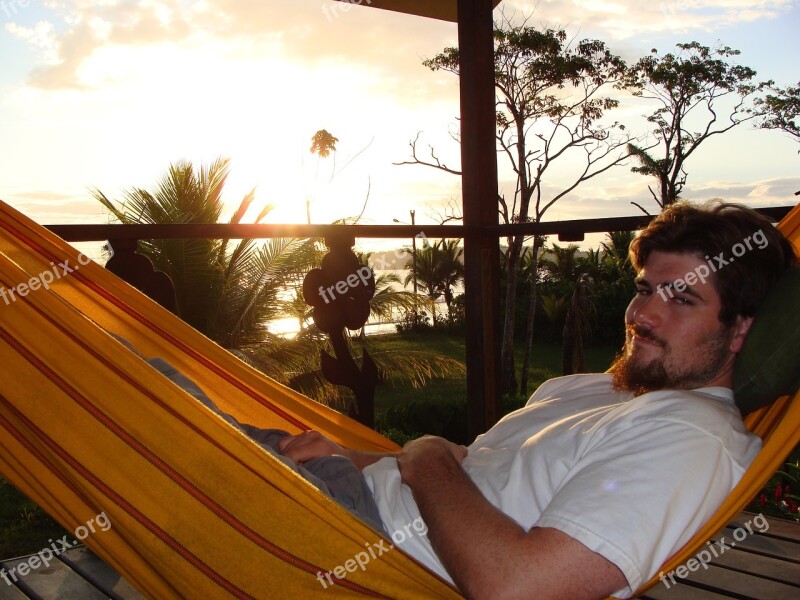 Sunset Hammock Laid Back Man Relax Summer