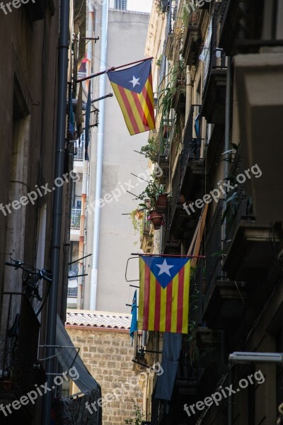 Flags Catalonia Houses Barcelona Spain