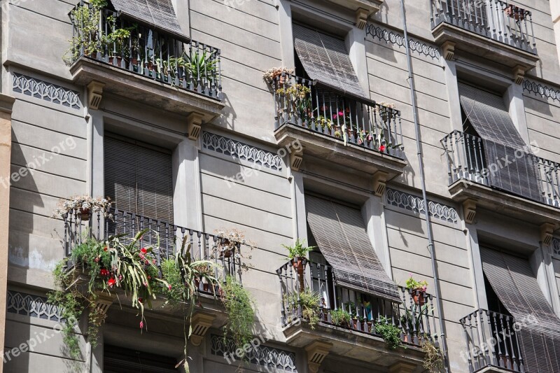 House Facade Architecture Barcelona Balcony