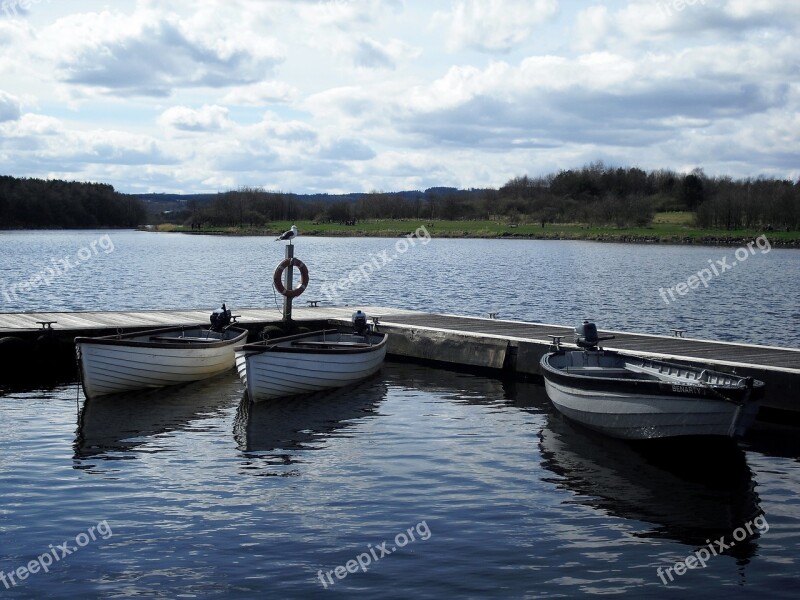 Boats Water Rowing Boats Moored Loch