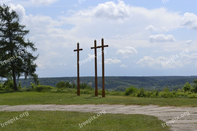 Three Crosses Janowiec Panorama Free Photos