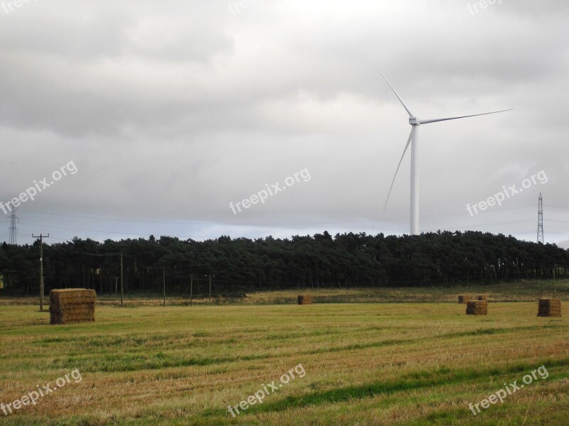 Hay Bales Field Wind Turbine Free Photos