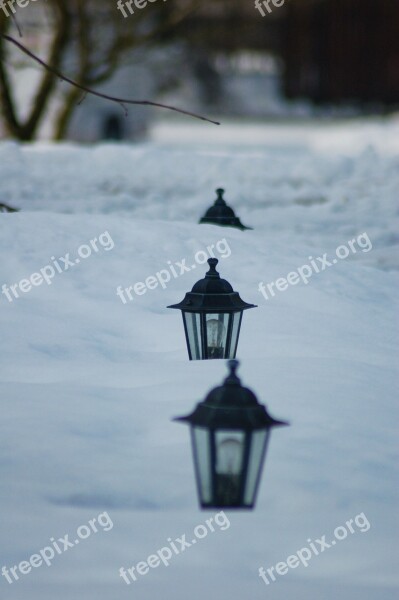 Lanterns In Deep Snow Depth Of Field Winter Landscape With Lanterns Free Photos