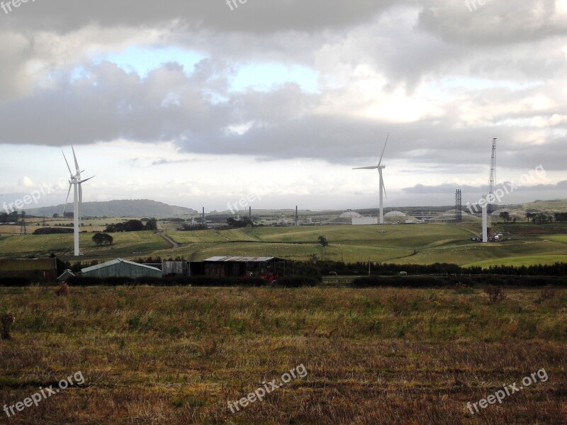 Farm Farm House Wind Turbines Petrochemical Plant Free Photos