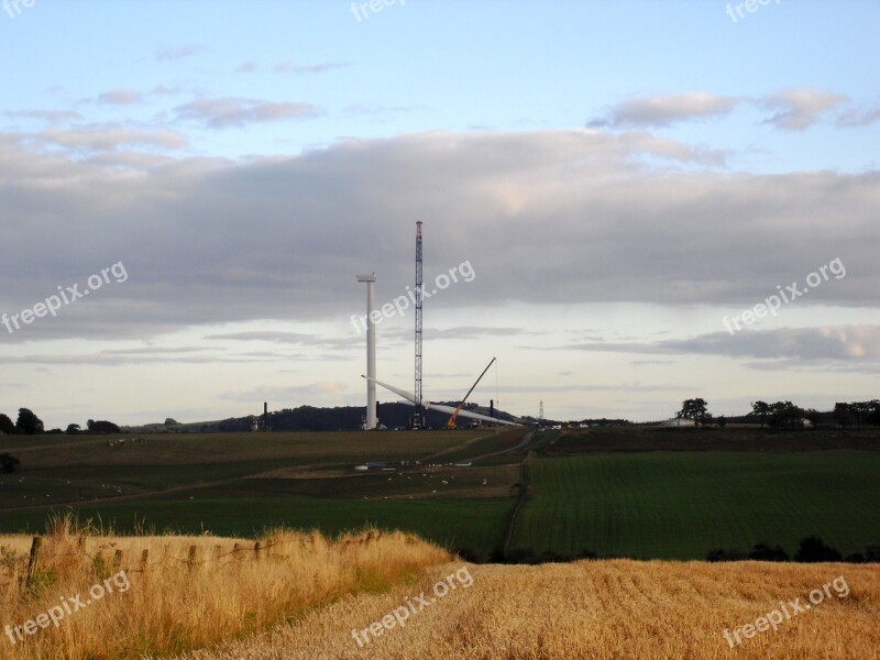 Construction Wind Turbine Machinery Fields Farm