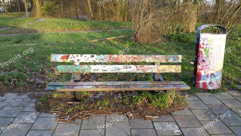 Bank Bench Prague Graffiti Wooden Bench