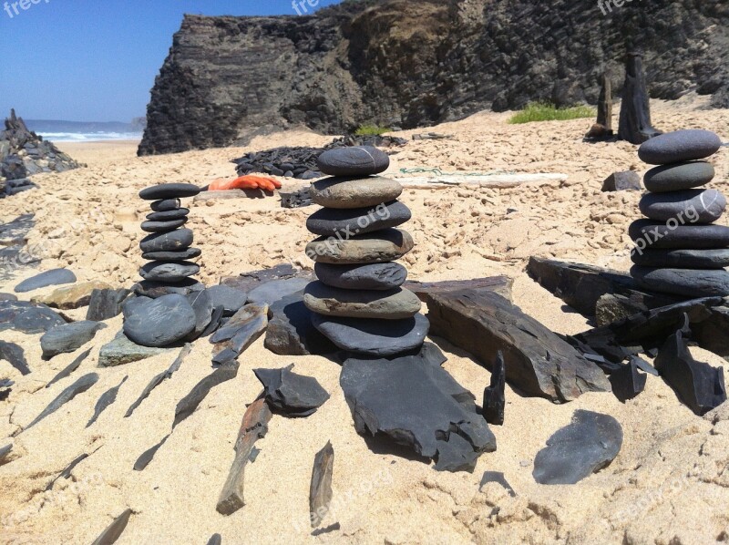 Stones Landart Coast Lonely Beach