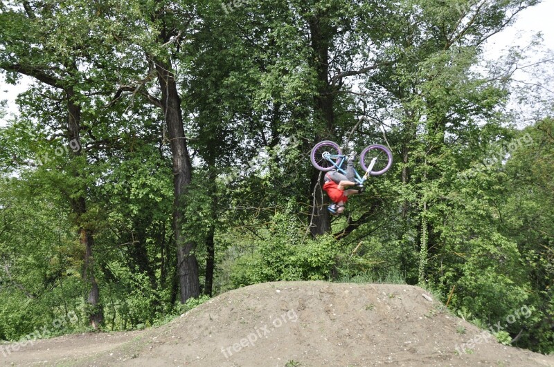 Cyclists Acrobatic Sport Fun Somersault